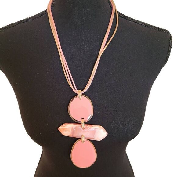 Fashion Jewelry Womens Pink Tan Nylon 18 Inch Pendant Necklace - Picture 9 of 9